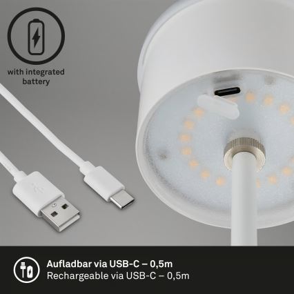 Brilo - LED zatemnljiva polnilna z upravljanjem na dotik zunanja namizna svetilka KIKI LED/2,6W/5V IP44 2600 mAh bela