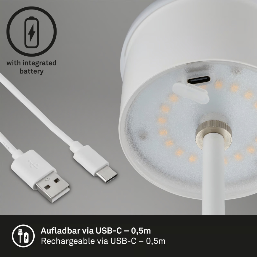 Brilo - LED zatemnljiva polnilna z upravljanjem na dotik zunanja namizna svetilka KIKI LED/2,6W/5V IP44 2600 mAh bela
