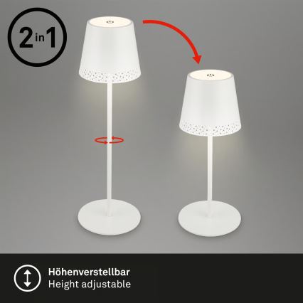Brilo - LED zatemnljiva polnilna z upravljanjem na dotik zunanja namizna svetilka KIKI LED/2,6W/5V IP44 2600 mAh bela