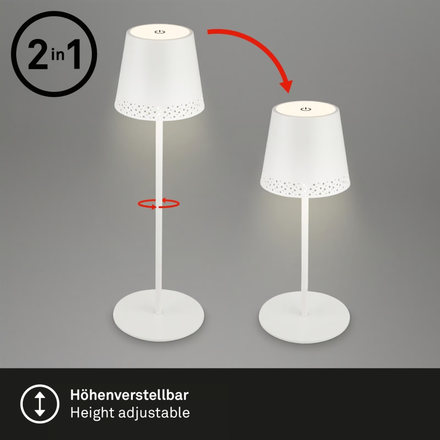 Brilo - LED zatemnljiva polnilna z upravljanjem na dotik zunanja namizna svetilka KIKI LED/2,6W/5V IP44 2600 mAh bela