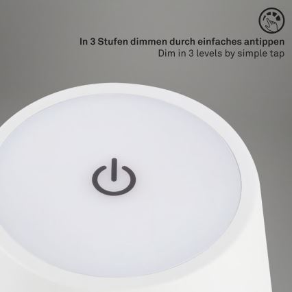 Brilo - LED zatemnljiva polnilna z upravljanjem na dotik zunanja namizna svetilka KIKI LED/2,6W/5V IP44 2600 mAh bela