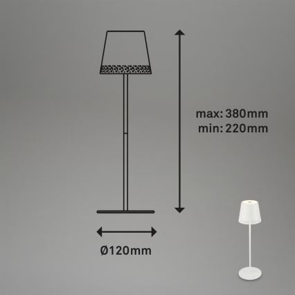Brilo - LED zatemnljiva polnilna z upravljanjem na dotik zunanja namizna svetilka KIKI LED/2,6W/5V IP44 2600 mAh bela