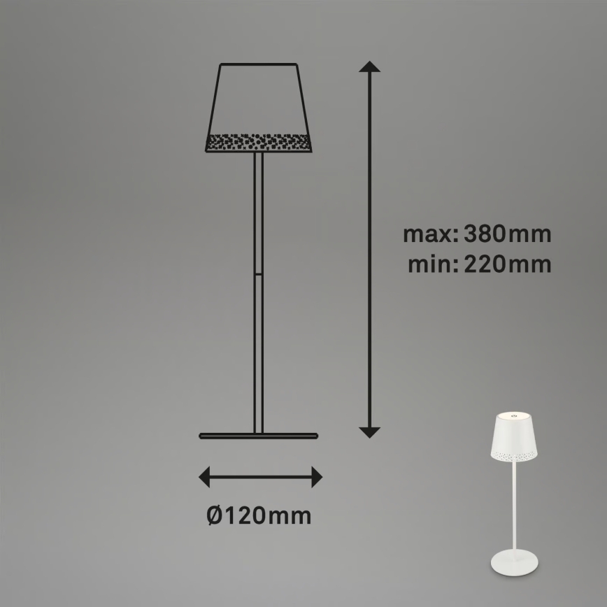 Brilo - LED zatemnljiva polnilna z upravljanjem na dotik zunanja namizna svetilka KIKI LED/2,6W/5V IP44 2600 mAh bela