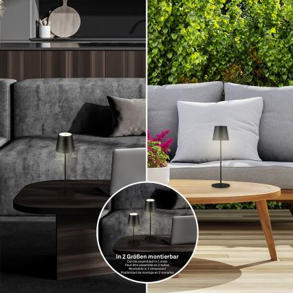 Brilo - KIKI LED zatemnjiva polnilna zunanja namizna svetilka, upravljanje na dotik, LED/2,6W/5V, IP44, 2600 mAh, črna