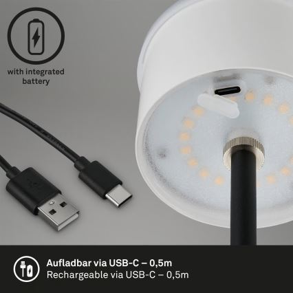 Brilo - KIKI LED zatemnjiva polnilna zunanja namizna svetilka, upravljanje na dotik, LED/2,6W/5V, IP44, 2600 mAh, črna
