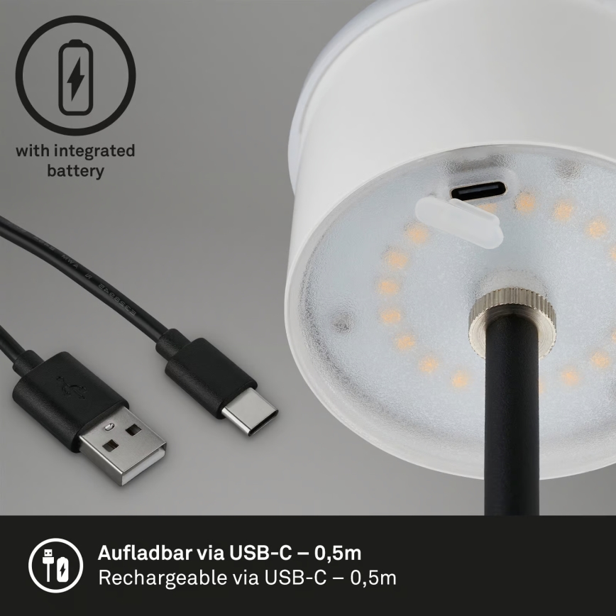 Brilo - KIKI LED zatemnjiva polnilna zunanja namizna svetilka, upravljanje na dotik, LED/2,6W/5V, IP44, 2600 mAh, črna