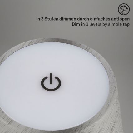 Brilo - KIKI LED polnilna namizna zunanja svetilka, z upravljanjem na dotik in nastavljivo svetlostjo, LED/2,6W/5V, IP44, 2600 mAh, srebrna