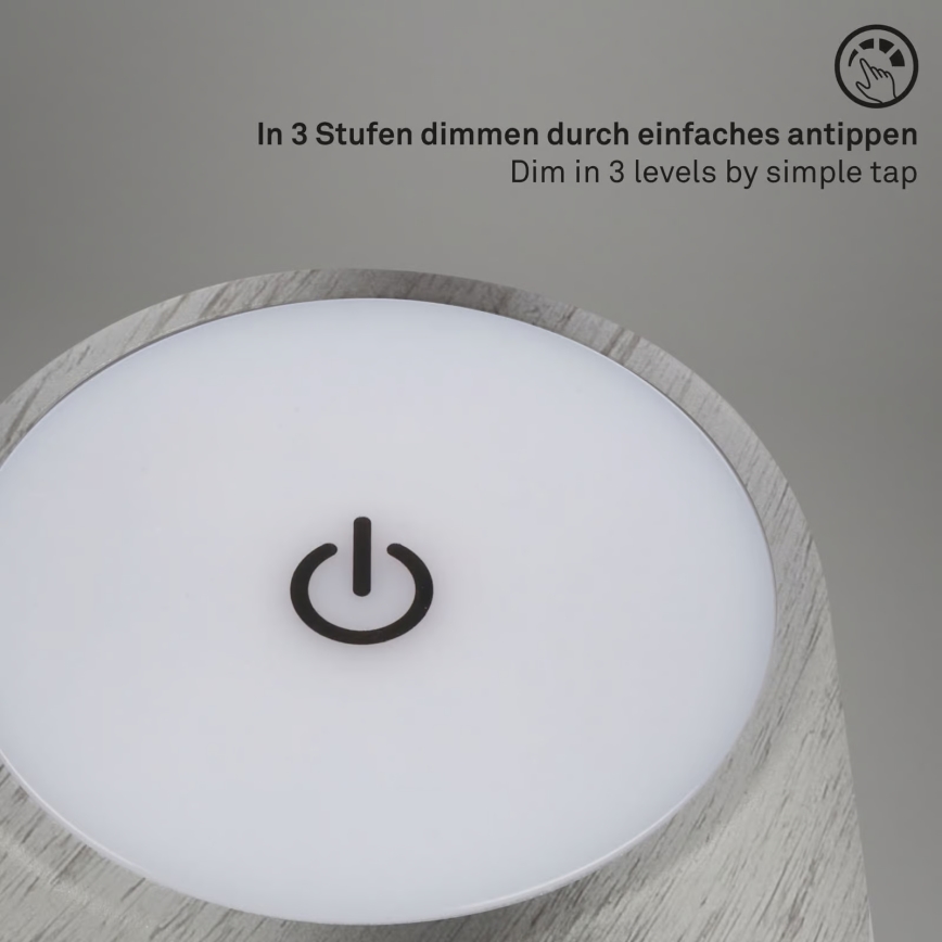 Brilo - KIKI LED polnilna namizna zunanja svetilka, z upravljanjem na dotik in nastavljivo svetlostjo, LED/2,6W/5V, IP44, 2600 mAh, srebrna