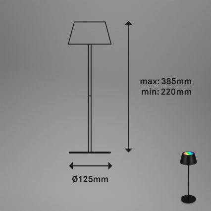 Brilo - LED RGB zatemnljiva polnilna na dotik upravljana zunanja namizna svetilka KIKI LED/2,6W/5V IP44 2600 mAh črna
