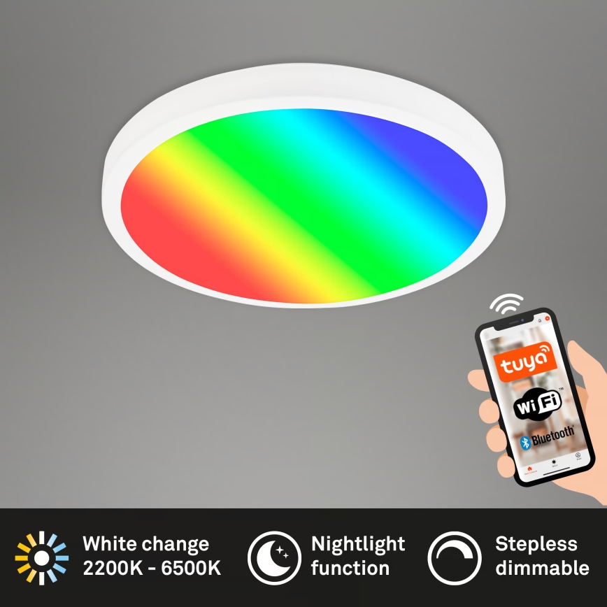 Brilo - RGBW LED zatemnljivo stropno svetilo, 20 W/230 V, 2200–6500 K, Wi‑Fi Tuya, premer 27 cm