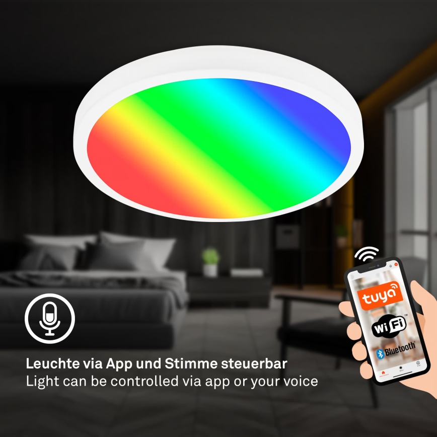 Brilo - RGBW LED zatemnljivo stropno svetilo, 20 W/230 V, 2200–6500 K, Wi‑Fi Tuya, premer 27 cm