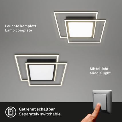 Brilo - LED stropna svetilka 2xLED/16W/230V + LED/19W 51,5x51,5 cm črna
