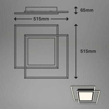 Brilo - LED stropna svetilka 2xLED/16W/230V + LED/19W 51,5x51,5 cm črna