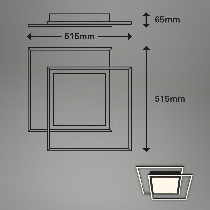 Brilo - LED stropna svetilka 2xLED/16W/230V + LED/19W 51,5x51,5 cm črna