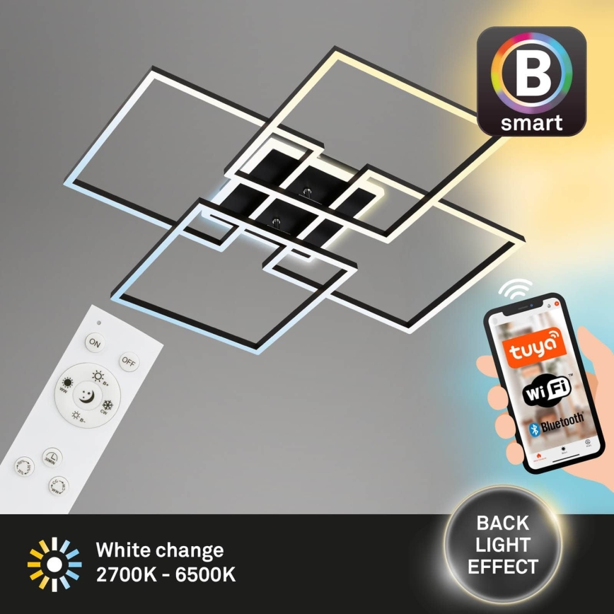 Brilo - LED zatemnljiva stropna svetilka FRAME LED/50W/230V 2700-6500K 72,4x72,4cm črna Wi-Fi Tuya + daljinski upravljalnik