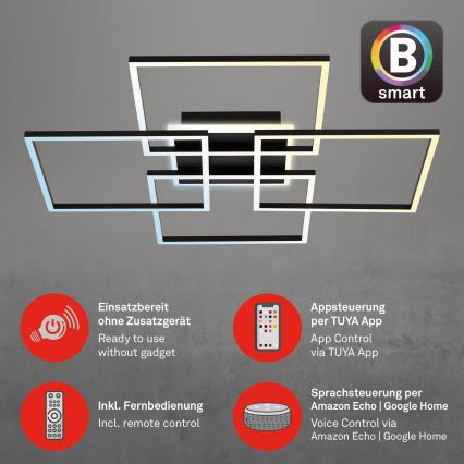 Brilo - LED zatemnljiva stropna svetilka FRAME LED/50W/230V 2700-6500K 72,4x72,4cm črna Wi-Fi Tuya + daljinski upravljalnik