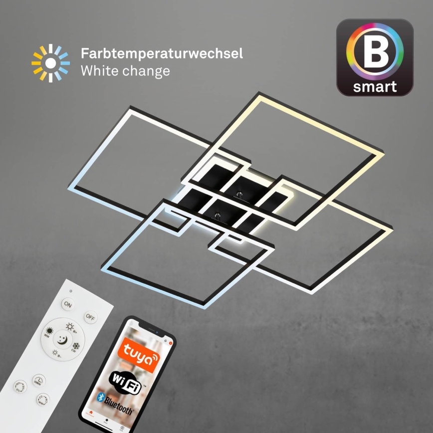 Brilo - LED zatemnljiva stropna svetilka FRAME LED/50W/230V 2700-6500K 72,4x72,4cm črna Wi-Fi Tuya + daljinski upravljalnik