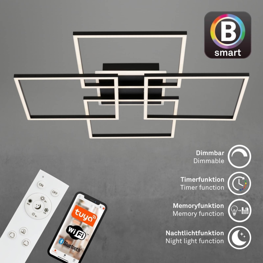 Brilo - LED zatemnljiva stropna svetilka FRAME LED/50W/230V 2700-6500K 72,4x72,4cm črna Wi-Fi Tuya + daljinski upravljalnik