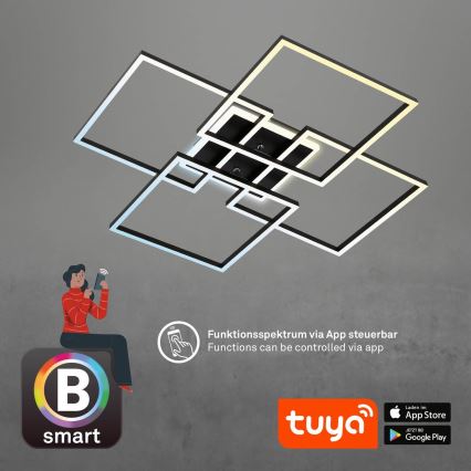 Brilo - LED zatemnljiva stropna svetilka FRAME LED/50W/230V 2700-6500K 72,4x72,4cm črna Wi-Fi Tuya + daljinski upravljalnik