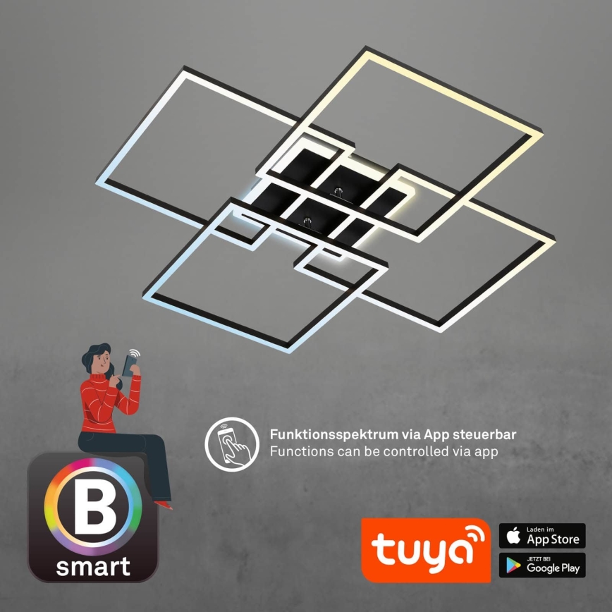 Brilo - LED zatemnljiva stropna svetilka FRAME LED/50W/230V 2700-6500K 72,4x72,4cm črna Wi-Fi Tuya + daljinski upravljalnik