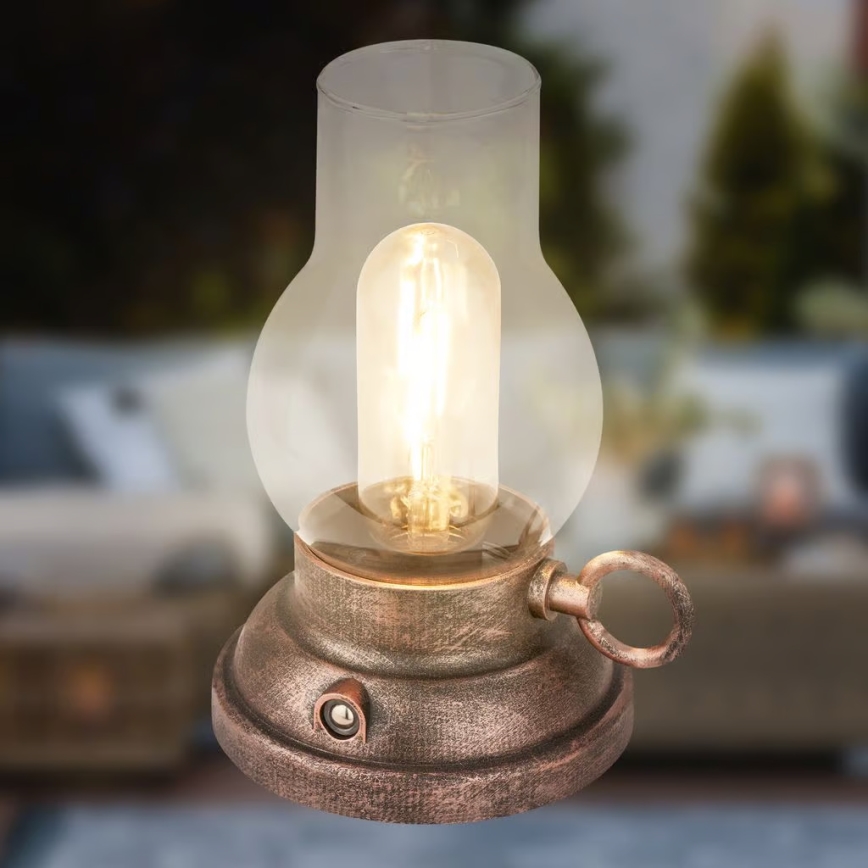 Brilo - LED zunanja polnilna namizna svetilka KANEA z nastavljivo jakostjo svetlobe, LED/1,5W/5V, IP44, 1200 mAh, bronasta