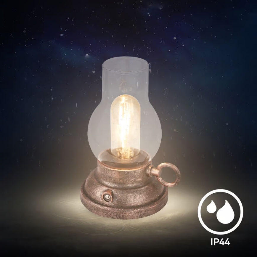 Brilo - LED zunanja polnilna namizna svetilka KANEA z nastavljivo jakostjo svetlobe, LED/1,5W/5V, IP44, 1200 mAh, bronasta