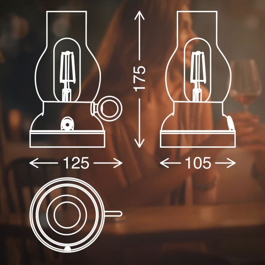 Brilo - LED zunanja polnilna namizna svetilka KANEA z nastavljivo jakostjo svetlobe, LED/1,5W/5V, IP44, 1200 mAh, bronasta