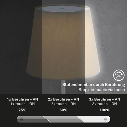 Brilo - LED zatemnitvena polnilna zunanja namizna svetilka LED/3W/5V IP44 srebrna/bež