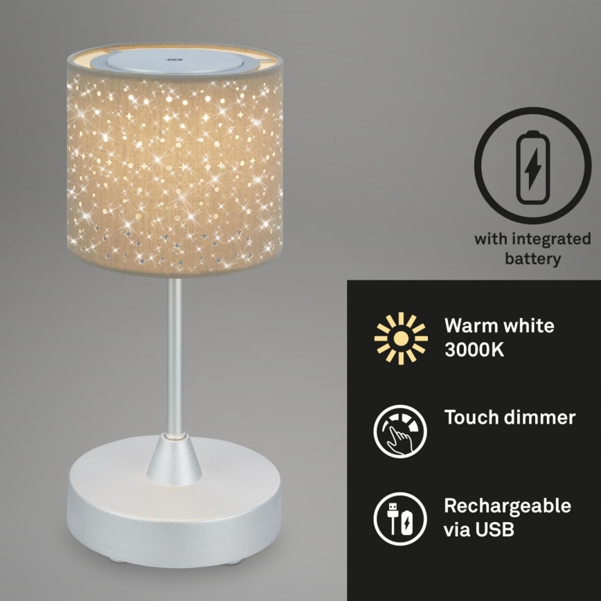 Brilo - LED Zatemnitvena polnilna zunanja namizna svetilka LOLE LED/3W/5V 2000mAh IP44 srebrna/bež
