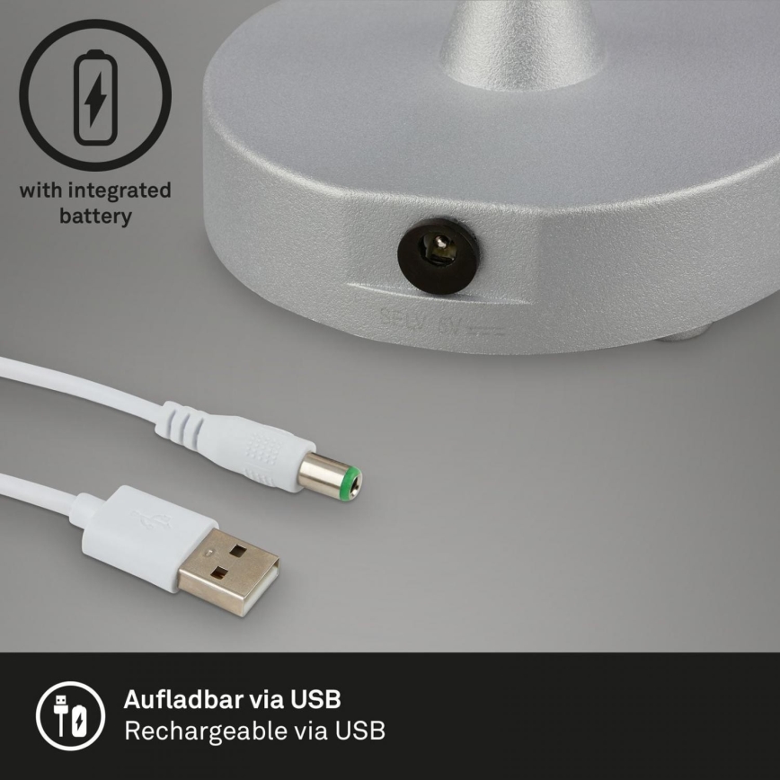 Brilo - LED Zatemnitvena polnilna zunanja namizna svetilka LOLE LED/3W/5V 2000mAh IP44 srebrna/bež