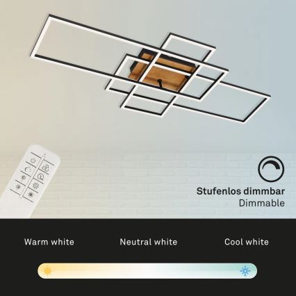 Brilo - LED Zatemnitveni nadgradni lestenec FRAME LED/51W/230V 2700-5000K črna/rjava + Daljinski upravljalnik