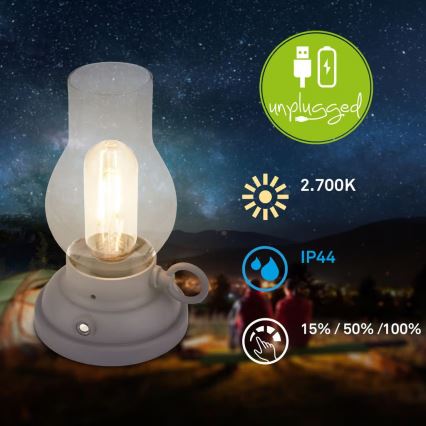 Brilo - LED zatemnjiva zunanja polnilna namizna svetilka KANEA LED/1,5W/5V IP44 1200 mAh antracit