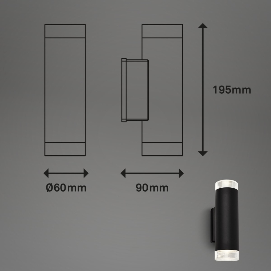 Brilo - LED Zunanja stenska svetilka 2xGU10/4,7W/230V IP44 4000K črna