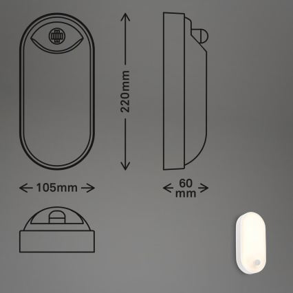Brilo - LED zunanja stenska svetilka s senzorjem gibanja in senzorjem teme RUCH LED/12W/230V IP65 bela