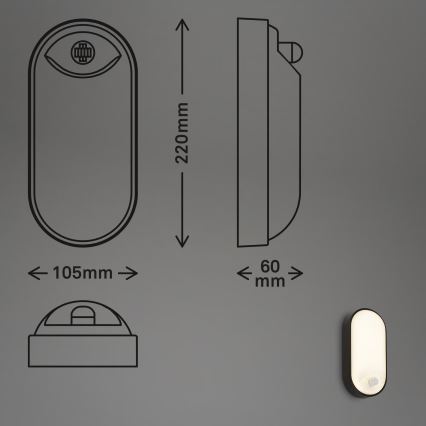 Brilo - LED zunanja stenska svetilka s senzorjem gibanja in mraka RUCH LED/12W/230V IP65 črna