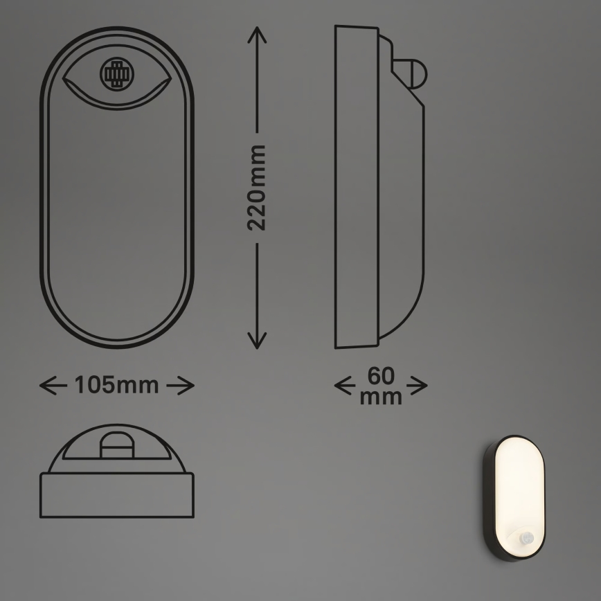 Brilo - LED zunanja stenska svetilka s senzorjem gibanja in mraka RUCH LED/12W/230V IP65 črna