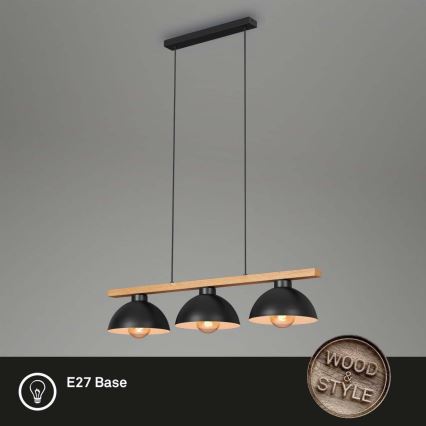 Brilo - Lestenec na vrvici 3xE27/40W/230V kavčukovec