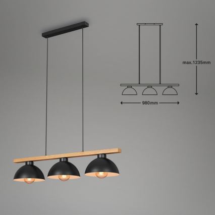 Brilo - Lestenec na vrvici 3xE27/40W/230V kavčukovec