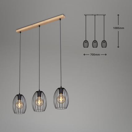 Brilo - Lestenec na vrvici WAKTU 3xE27/60W/230V kavčukovec