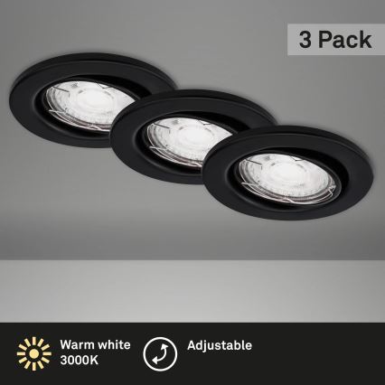 Brilo - SET 3x LED Kopalniška vgradna svetilka 1xGU10/5W/230V IP23 črna