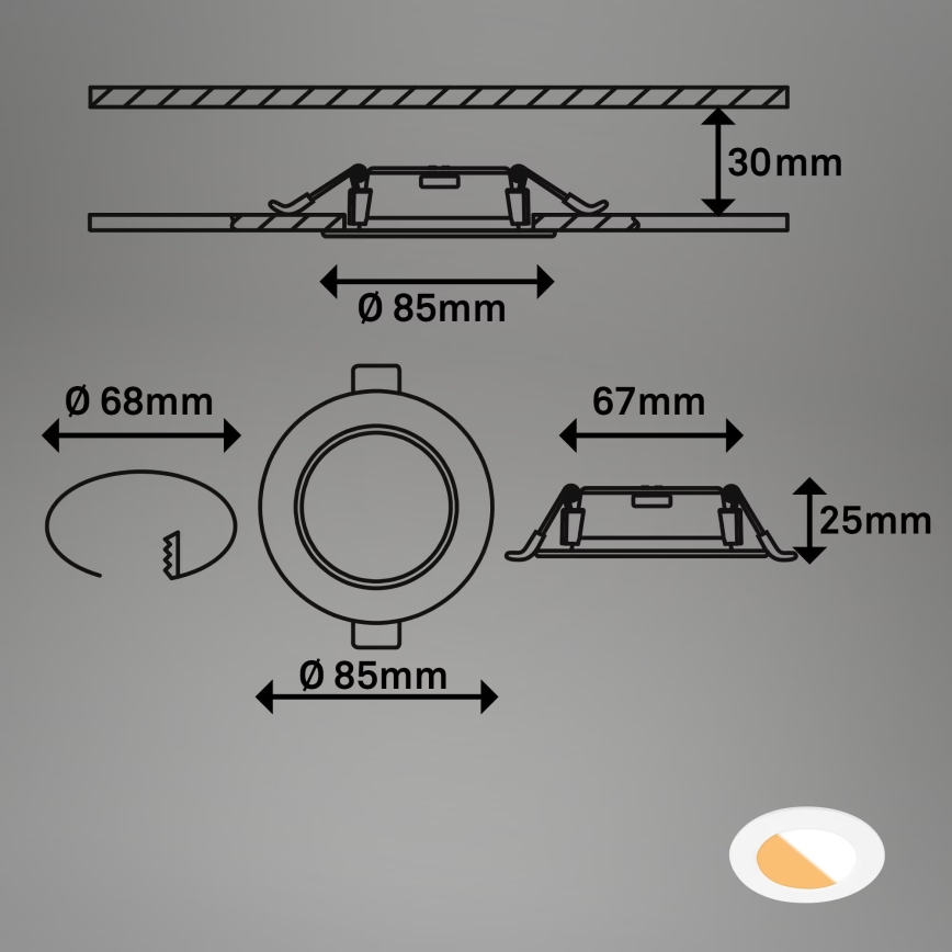 Brilo - SET 3x LED Kopalniška vgradna svetilka LED/4W/230V IP44 3000/4000K bela