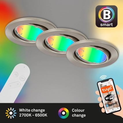 Brilo - SET 3x LED RGBW Zatemnitvena kopalniška svetilka 1xGU10/4,9W/230V 2700-6500K Wi-Fi Tuya IP23 + Daljinski upravljalnik