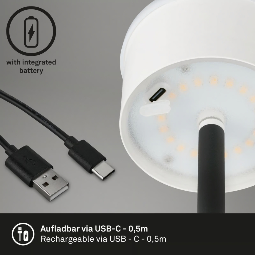 Briloner 1438015 - LED stoječa svetilka KIKI z nastavitvijo zatemnitve LED/4,3W/5V IP44 2600 mAh črna