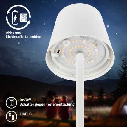 Briloner 1507016 - zatemnjevalna LED stoječa svetilka KIKI, LED/4,3W/5V, IP44, 2600 mAh, bela