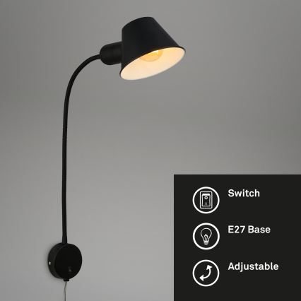 Briloner 2089-015 - Fleksibilna stenska svetilka BRELLO 1xE27/10W/230V črna