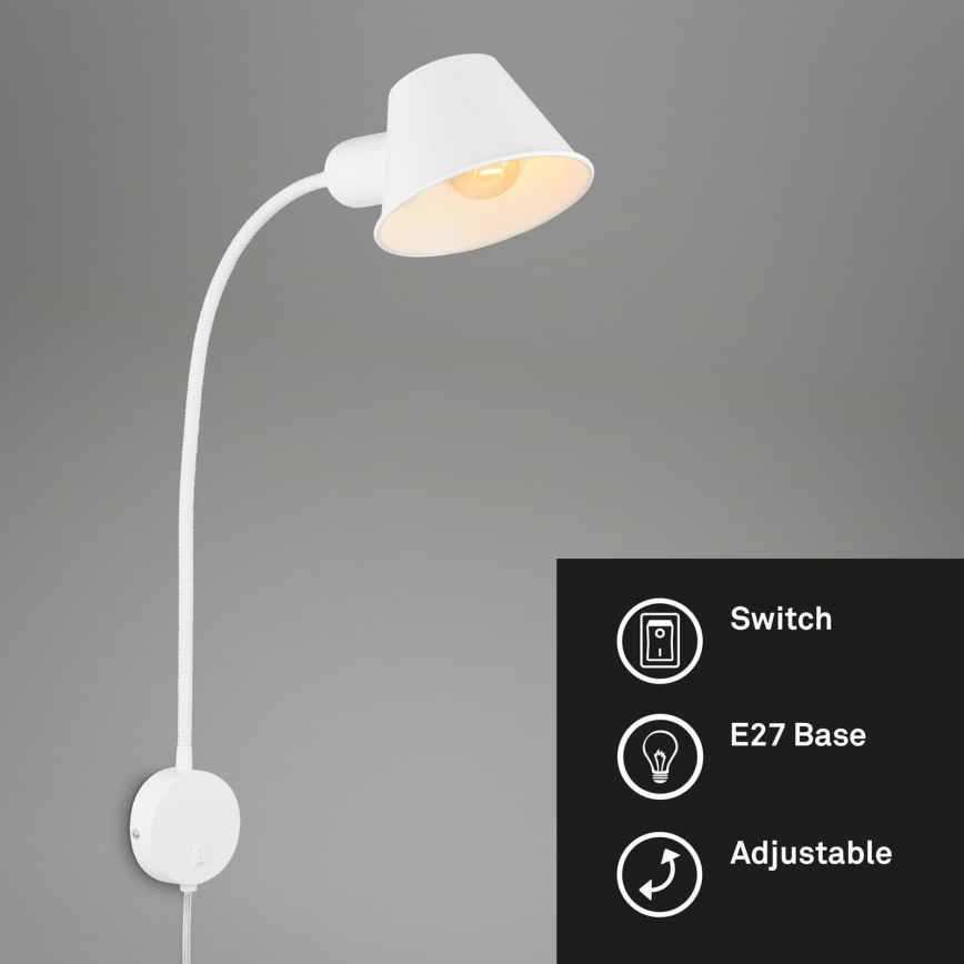 Briloner 2089-016 - Prilagodljiva stenska svetilka BRELLO 1xE27/10W/230V bela