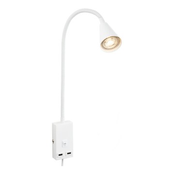 Briloner 2175-016 - Nastavljiva stenska svetilka z USB priključkom 1xGU10/10W/230V bela