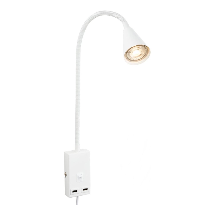 Briloner 2175-016 - Nastavljiva stenska svetilka z USB priključkom 1xGU10/10W/230V bela