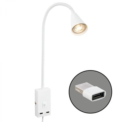 Briloner 2175-016 - Nastavljiva stenska svetilka z USB priključkom 1xGU10/10W/230V bela
