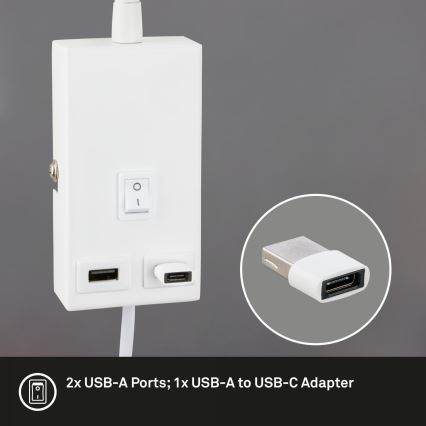Briloner 2175-016 - Nastavljiva stenska svetilka z USB priključkom 1xGU10/10W/230V bela